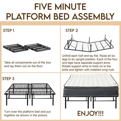 Set materasso e letto a piattaforma Onetan, materasso ibrido con pillow top medio da 10 pollici e letto a piattaforma in metallo da 14 pollici