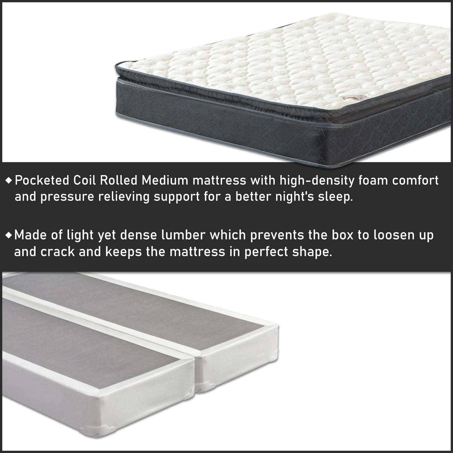 Materasso Onetan in memory foam con molle insacchettate, da 10 pollici, con materasso medio e 4 o 8 molle insacchettate in legno,