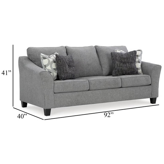 Divano Onia con 4 cuscini decorativi, nero, grigio fumo, poliestere, 92 pollici