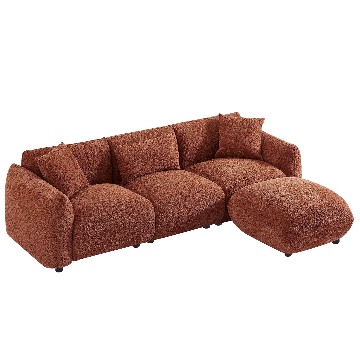 Divano a 3 posti in tessuto bouclé arancione da 102,36'' con pouf e schienale ergonomico