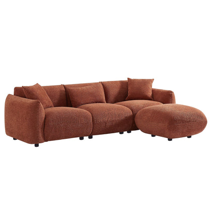 Divano in tessuto bouclé arancione da 102,36'' con tre cuscini, pouf, design ergonomico e cuscini spessi