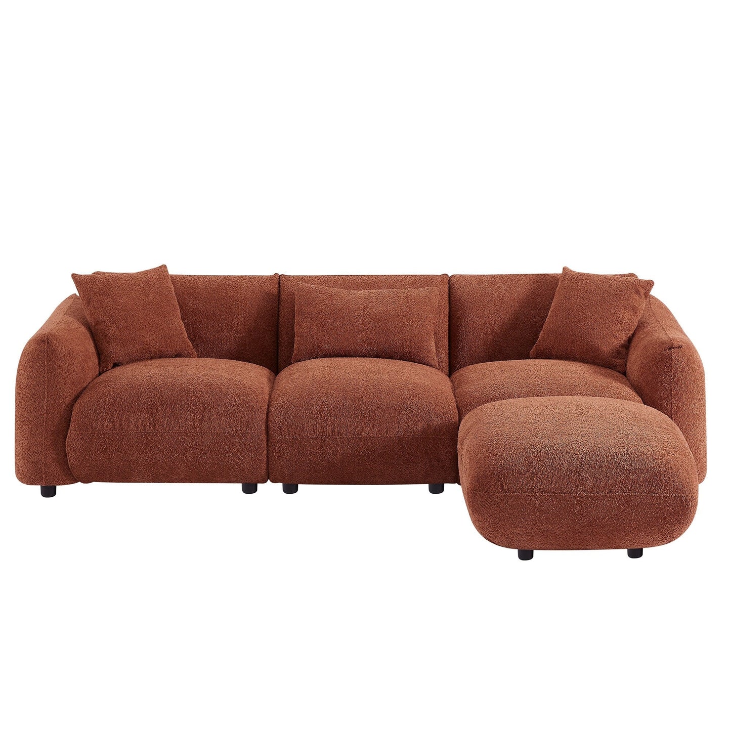 Divano a 3 posti imbottito in bouclé arancione da 102,36'' con pouf, 3 cuscini, design ergonomico e imbottitura spessa