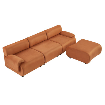 Divano trasformabile a L in tessuto arancione 105 con pouf
