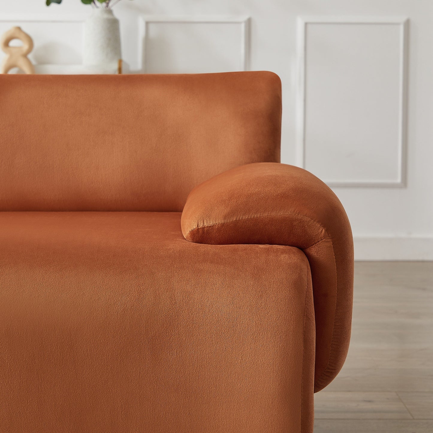 Divano componibile modulare Orange 105 a 3 posti, con pouf mobile, seduta profonda, struttura in legno massello