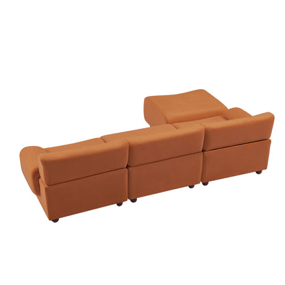 Divano trasformabile arancione da 105'' a L con pouf mobile