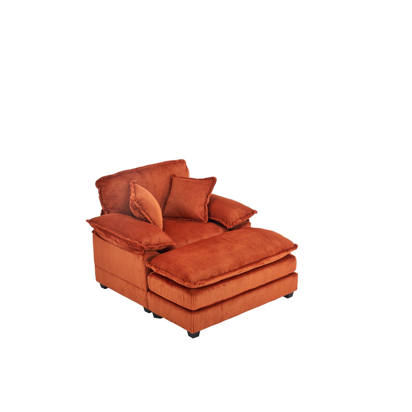 Divano letto singolo in velluto a coste arancione 59,3 con 2 cuscini e pouf per soggiorno