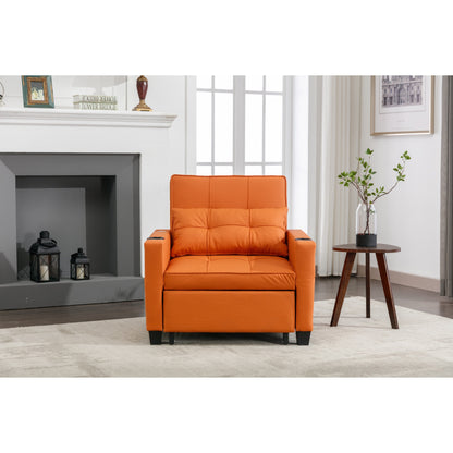 Divano letto singolo convertibile 3 in 1 in similpelle arancione 68.12 con porte USB e resistente all'usura per il soggiorno