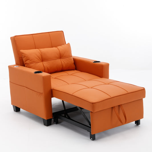 Divano letto singolo convertibile 3 in 1 in similpelle arancione 68.12 con porte USB e resistente all'usura per il soggiorno