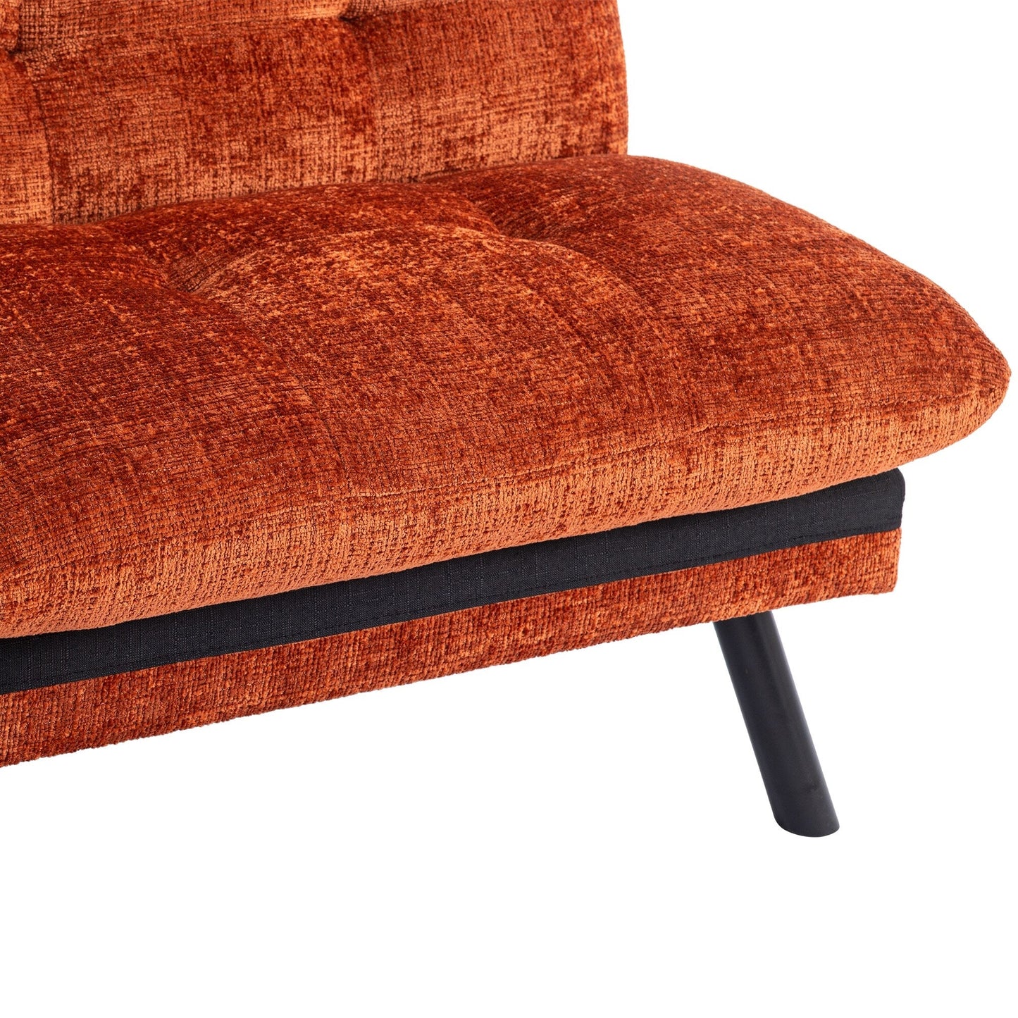Divano letto futon convertibile in ciniglia arancione da 75,6 pollici con gambe in metallo per soggiorno