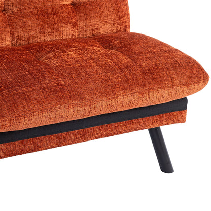 Divano letto futon convertibile in ciniglia arancione da 75,6 pollici con gambe in metallo per soggiorno