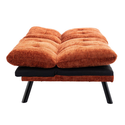 Divano letto futon convertibile in ciniglia arancione da 75,6 pollici con gambe in metallo per soggiorno