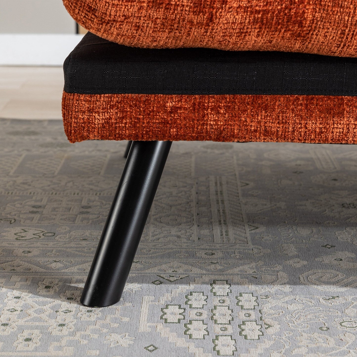 Divano letto futon convertibile in ciniglia arancione da 75,6 pollici con gambe in metallo per soggiorno