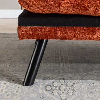 Divano letto futon convertibile in ciniglia arancione da 75,6 pollici con gambe in metallo per soggiorno