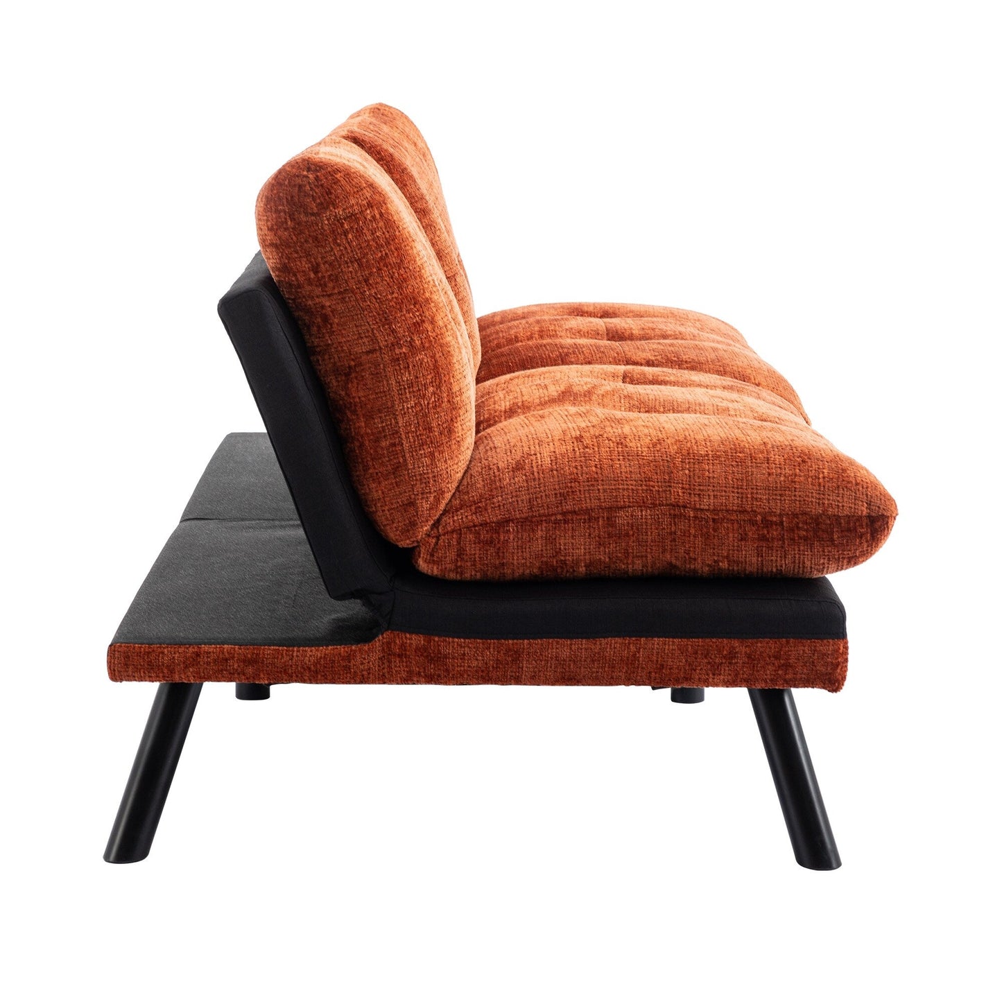 Divano letto futon convertibile in ciniglia arancione da 75,6 pollici con gambe in metallo per soggiorno