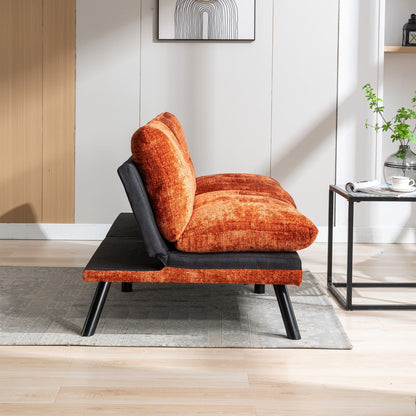 Divano letto futon convertibile in ciniglia arancione da 75,6 pollici con gambe in metallo per soggiorno