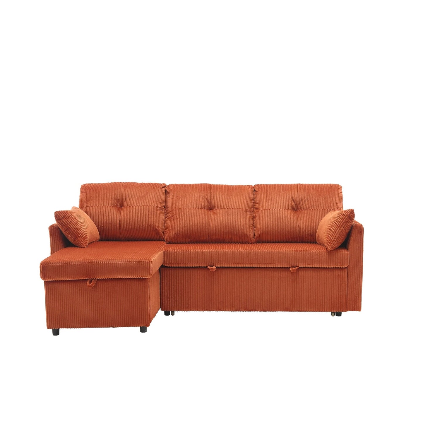 Divano a 3 posti a L in velluto a coste arancione da 81,1'' con chaise longue reversibile e sedili contenitore
