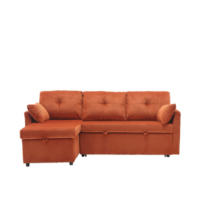 Divano a L arancione da 81,1'' in tessuto con chaise longue reversibile, contenitore, struttura in legno massello e seduta in schiuma
