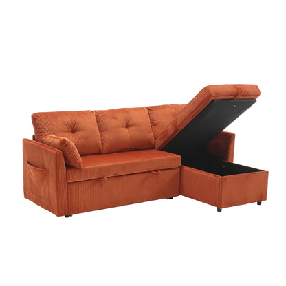 Divano a L arancione da 81,1'' in tessuto con chaise longue reversibile, contenitore, struttura in legno massello e seduta in schiuma