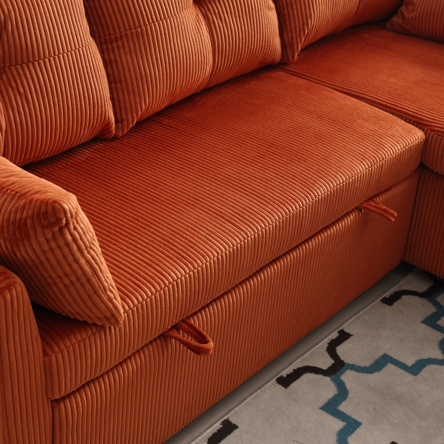 Divano a L arancione da 81,1'' in tessuto con chaise longue reversibile, contenitore, struttura in legno massello e seduta in schiuma