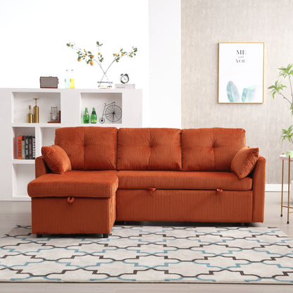 Divano a L arancione da 81,1'' in tessuto con chaise longue reversibile, contenitore, struttura in legno massello e seduta in schiuma