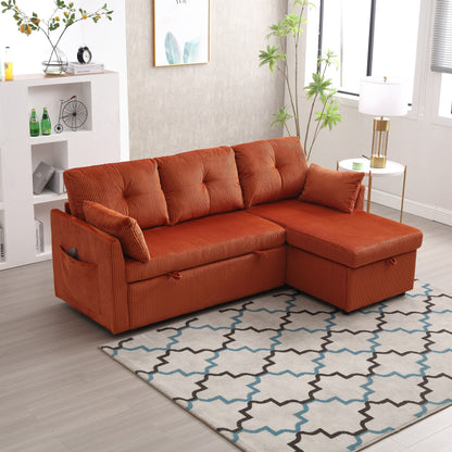 Divano a L arancione da 81,1'' in tessuto con chaise longue reversibile, contenitore, struttura in legno massello e seduta in schiuma
