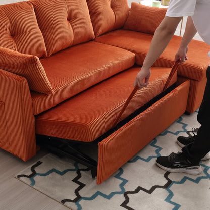 Divano a L arancione da 81,1'' in tessuto con chaise longue reversibile, contenitore, struttura in legno massello e seduta in schiuma