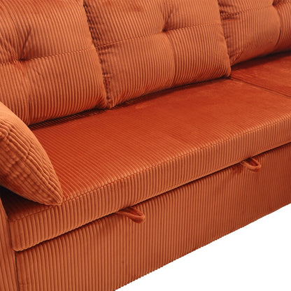 Divano in tessuto arancione a L da 81,1'': chaise longue reversibile, contenitore, struttura in legno massello e seduta in schiuma