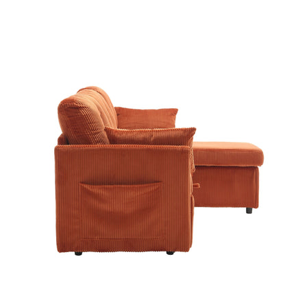 Divano in tessuto arancione a L da 81,1'': chaise longue reversibile, contenitore, struttura in legno massello e seduta in schiuma