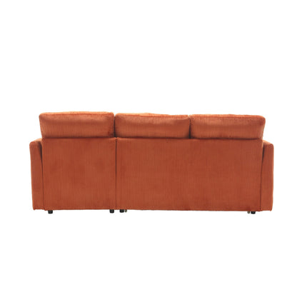 Divano in tessuto arancione a L da 81,1'': chaise longue reversibile, contenitore, struttura in legno massello e seduta in schiuma