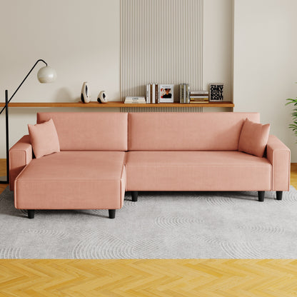 Divano letto convertibile in velluto a coste arancione da 93'' a 3 posti con chaise longue regolabile, due cuscini e spazio di archiviazione - Design salvaspazio