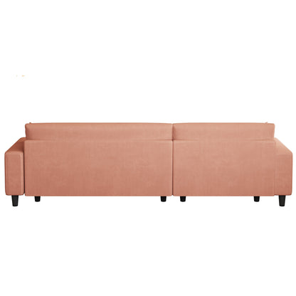 Divano letto convertibile in velluto a coste arancione da 93'' a 3 posti con chaise longue regolabile, due cuscini e spazio di archiviazione - Design salvaspazio
