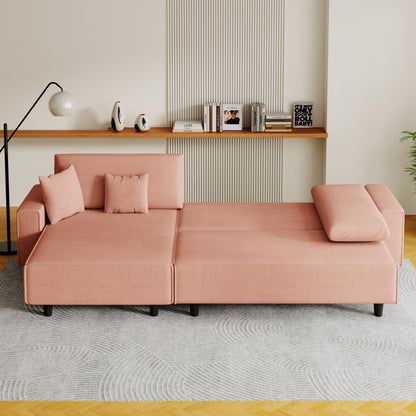 Divano letto convertibile in velluto a coste arancione da 93'' a 3 posti con chaise longue regolabile, due cuscini e spazio di archiviazione - Design salvaspazio