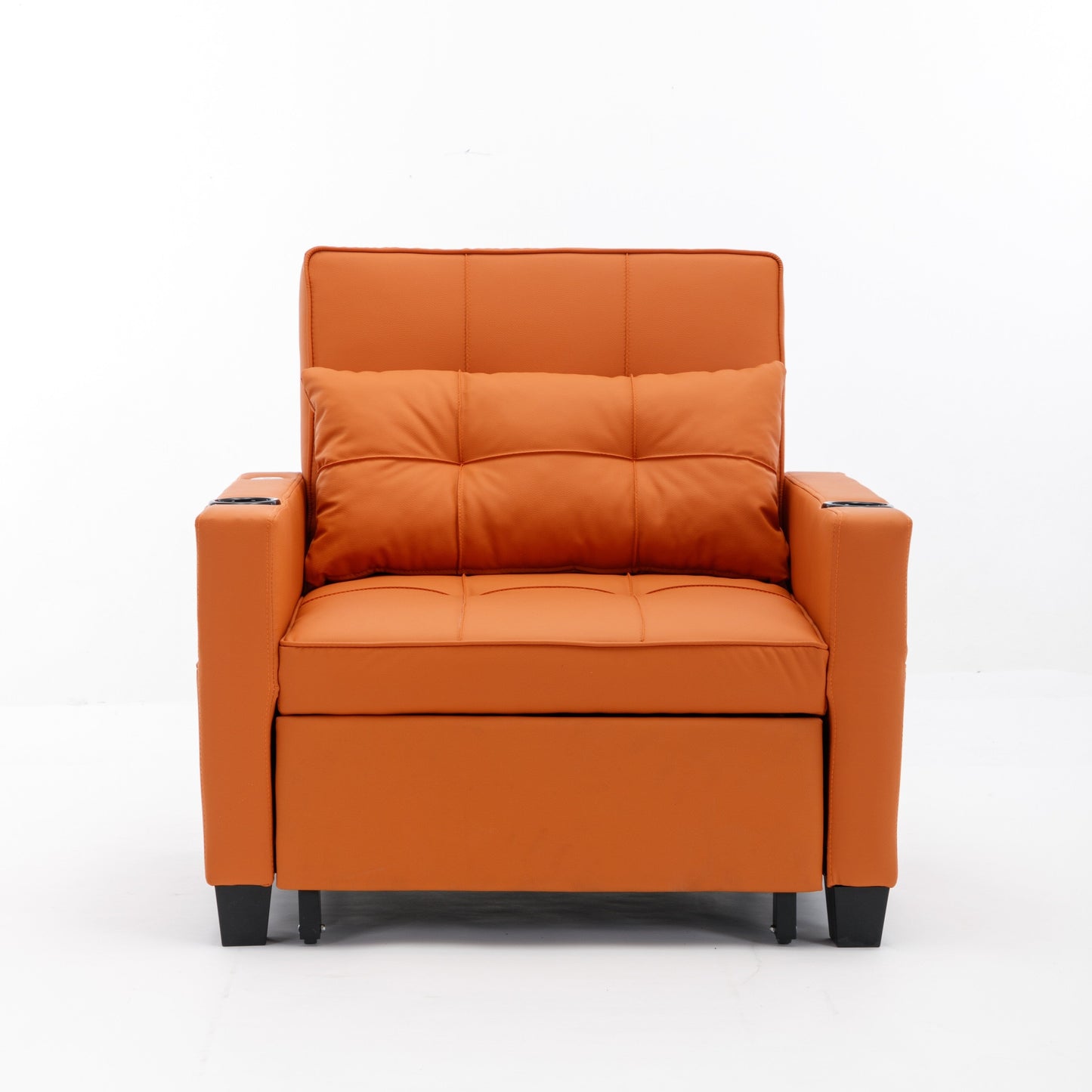 Divano letto trasformabile in similpelle arancione con porte USB