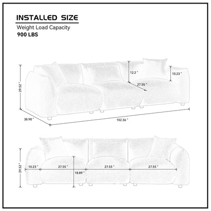 Divano a 3 posti imbottito in bouclé arancione Mid Century Modern 102.36 con cuscini per soggiorno