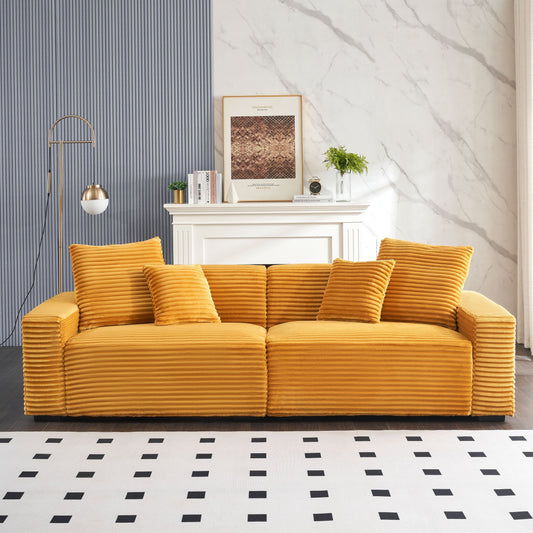 Divano moderno arancione 104.72 in velluto a coste a 4 posti con 4 cuscini decorativi per soggiorno