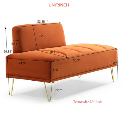 Divano a due posti imbottito moderno arancione da 56,3 pollici con gambe in metallo dorato per camera da letto