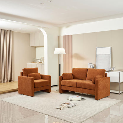 Divano a due posti in ciniglia arancione moderno da 58,66 pollici con cuscini per lo schienale e cuscini per il soggiorno