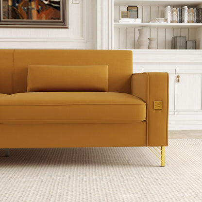 Divano a 3 posti in velluto arancione con dettagli dorati