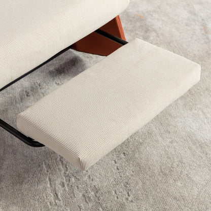 Poltrona reclinabile moderna imbottita in velluto a coste arancione e beige con poggiapiedi e gambe in pelle PU per soggiorno e camera da letto