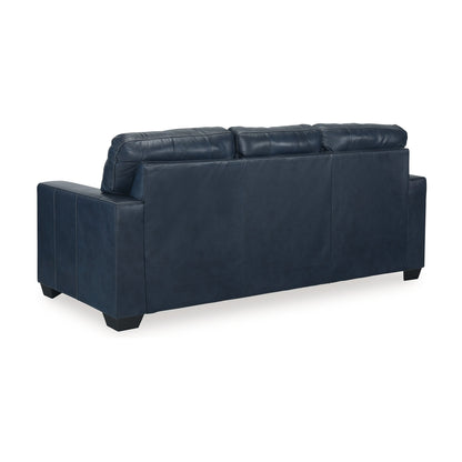 Divano Orion, cuscini in vera e similpelle trapuntati blu oceano, 85 pollici