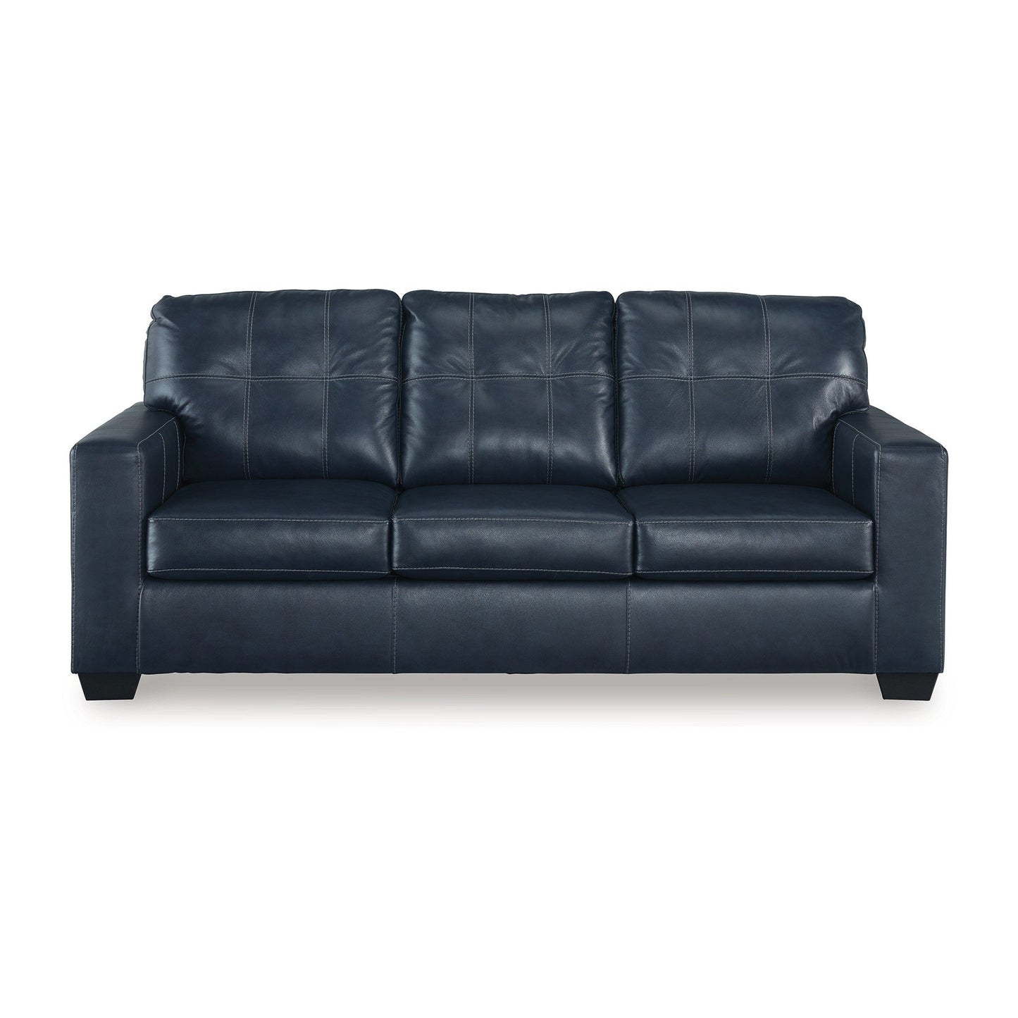 Divano Orion, cuscini in vera e similpelle trapuntati blu oceano, 85 pollici