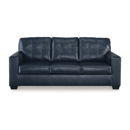 Divano Orion, cuscini in vera e similpelle trapuntati blu oceano, 85 pollici