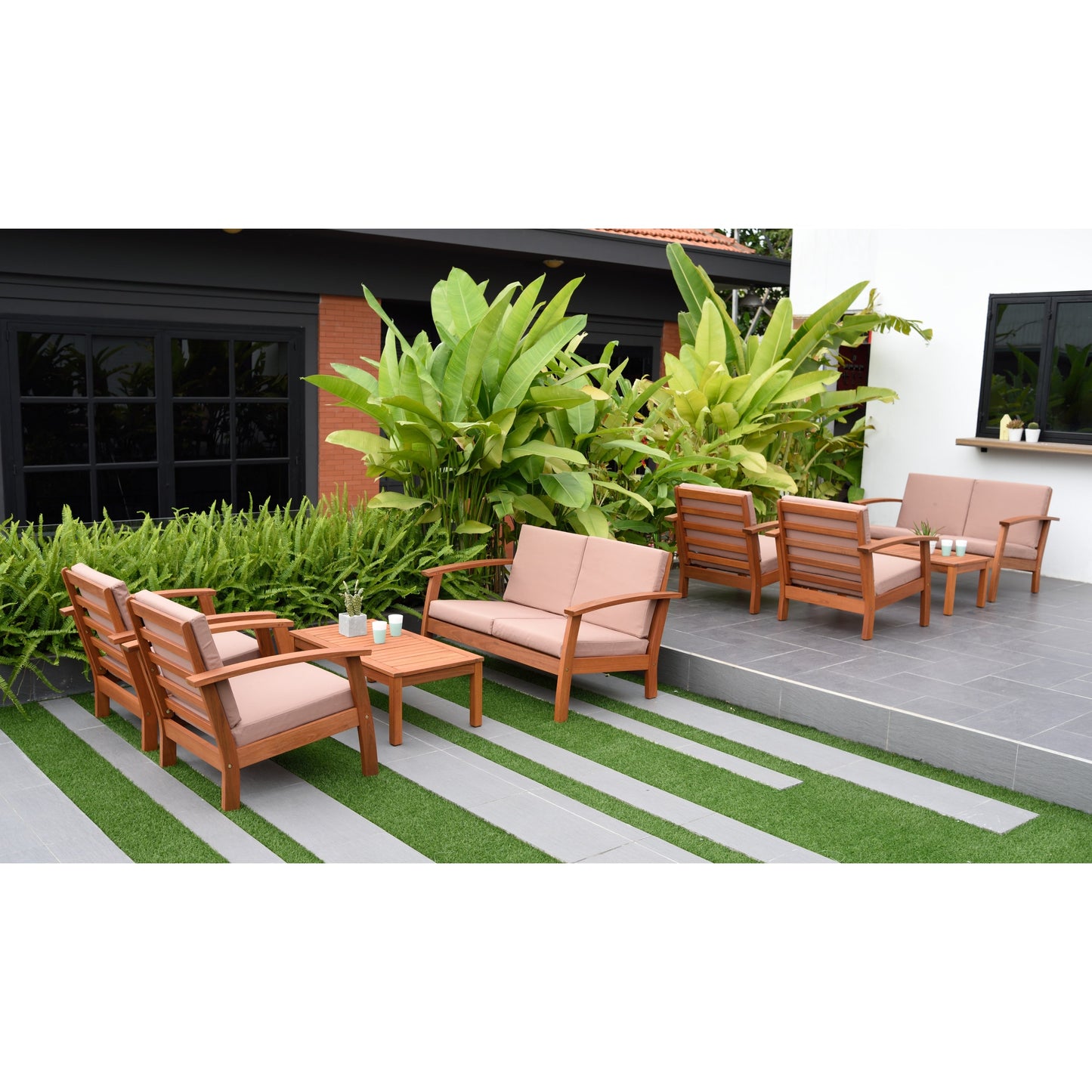 Set di 8 posti a sedere per esterni in legno certificato FSC Amazonia