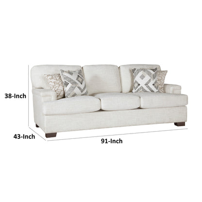 Divano Osy con 4 cuscini decorativi, 91 pollici, morbida ciniglia avorio