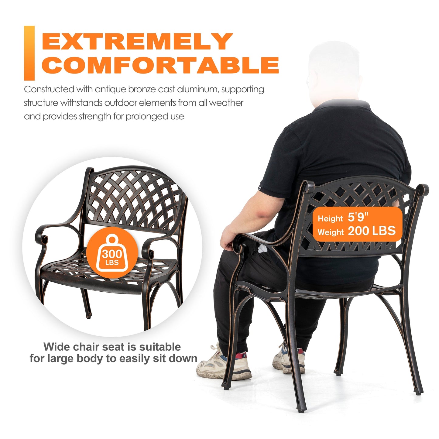 Set da bistrot per esterni in alluminio pressofuso per 2 persone con foro per ombrellone