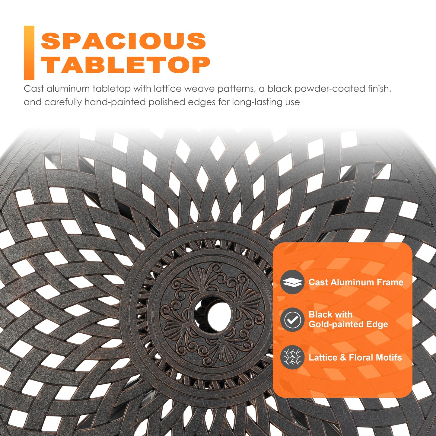 Set da bistrot per esterni in alluminio pressofuso per 2 persone con foro per ombrellone