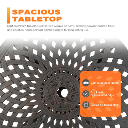 Set da bistrot per esterni in alluminio pressofuso per 2 persone con foro per ombrellone