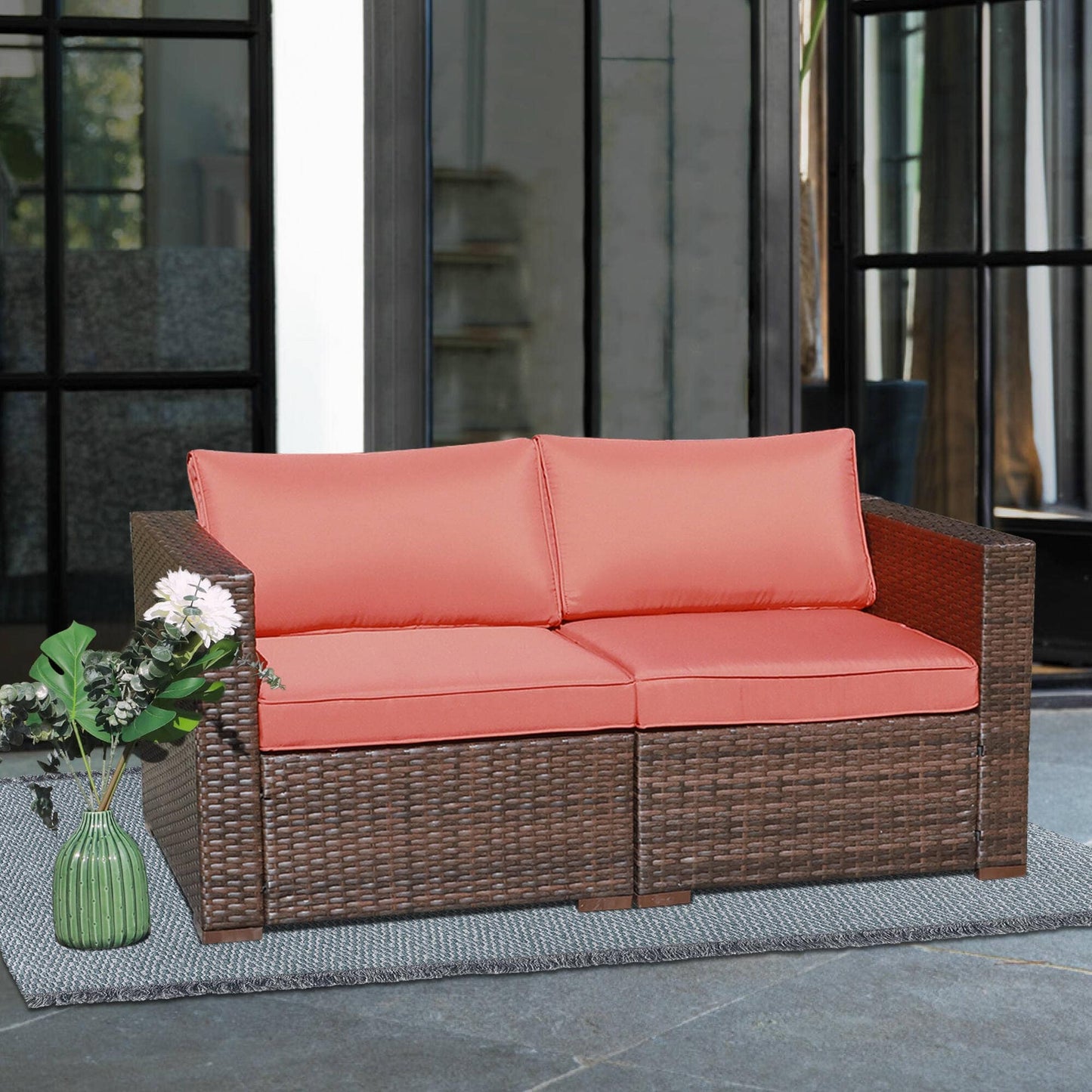 Set di divani componibili da esterno in vimini, 2 pezzi, divano angolare