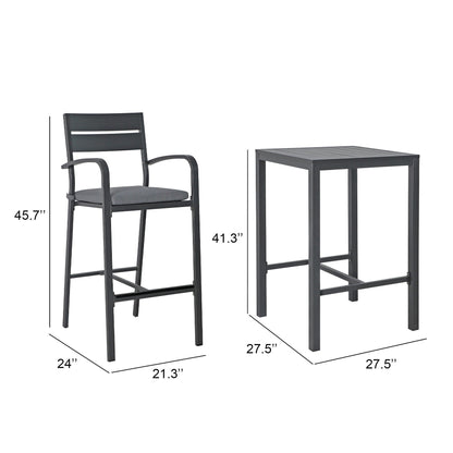 Set da bar in alluminio da esterno, 3 pezzi, set da pranzo per patio