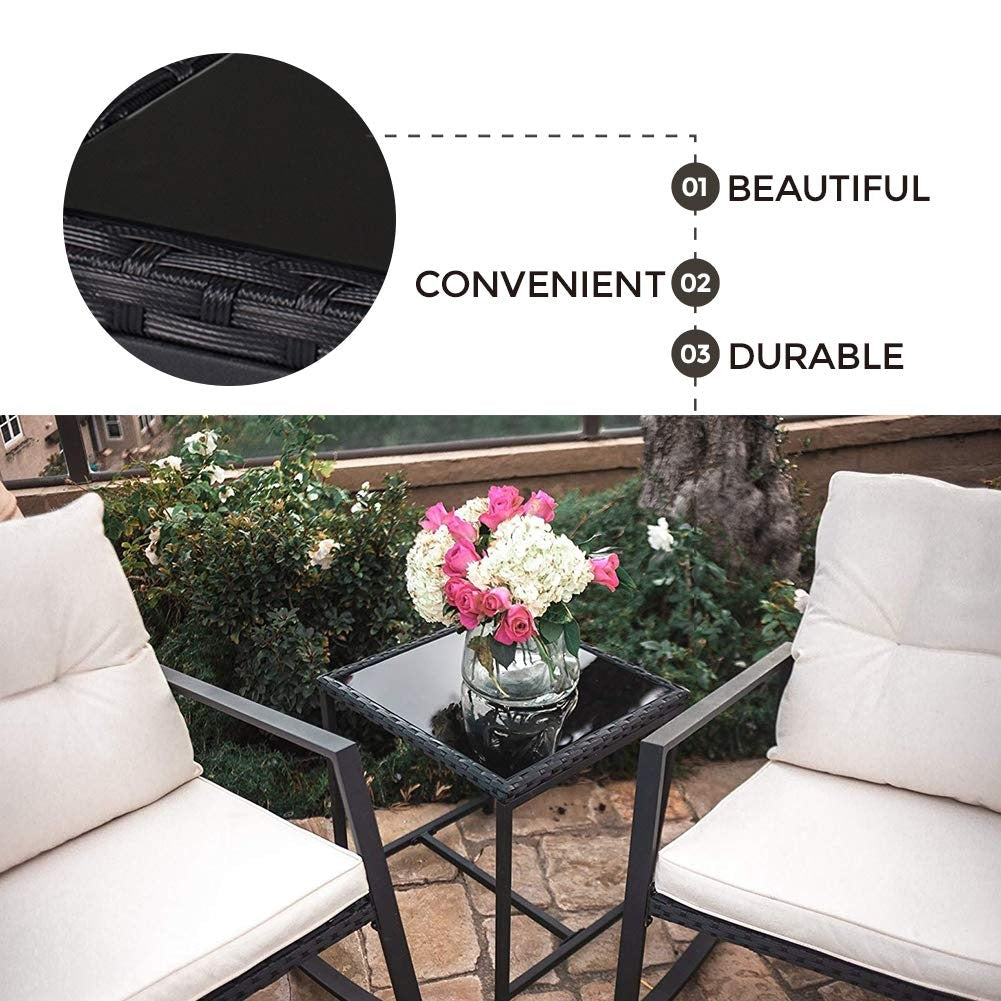 Set da bistrot a dondolo in vimini nero/marrone da 3 pezzi per patio esterno Pheap di Havenside Home